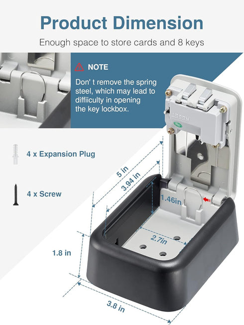 Puroma Security Key Lock Box, 4-Digit Combination Waterproof Lock Box for Key Storage, Large Capacity