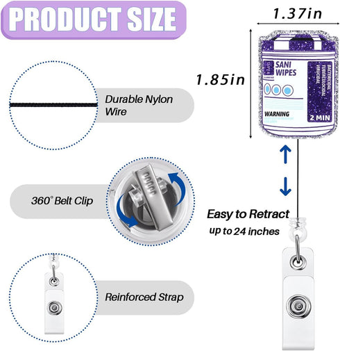 Bydevia 24 Sani Wipes Badge Reel Retractable for Nurse Nursing RN CNA LPN Doctor & Medical Worker | Funny Nurse Badge