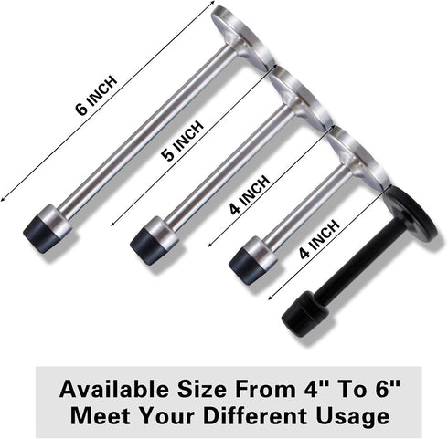Door Stoppers - 6 Inch Long Brushed Nickel Wall Mounted Door Stop with Sound Dampening Rubber Bumper, 2 Pack