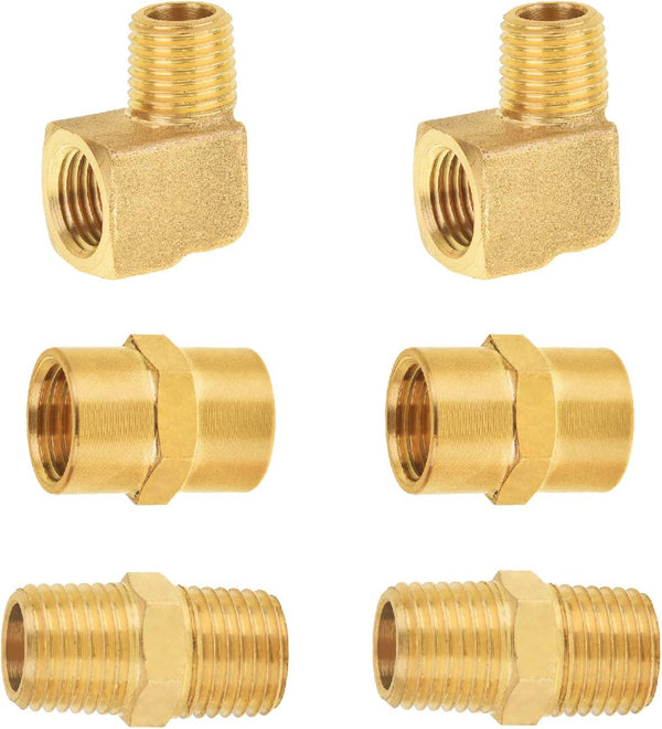 SUNGATOR 1/4" Brass Fittings Kit, 90 Degree Barstock Street Elbow, 1/4 Inch Male Hex Nipples, 1/4'' Female Coupling