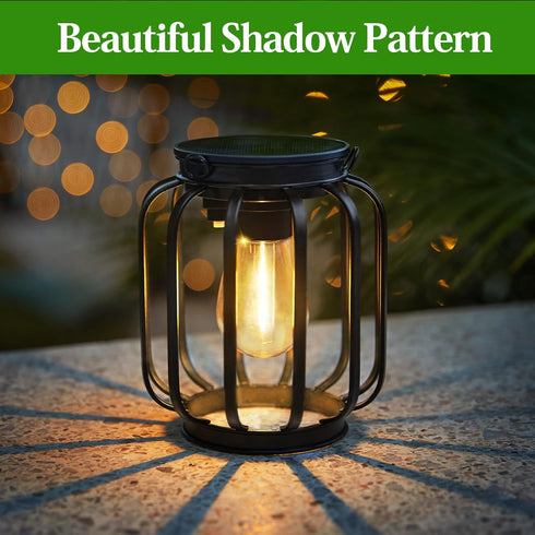 2 Pack Solar Hanging Lanterns Outdoor: Metal Solar Hanging Lights with Hook, Bright - Warm Waterproof LED Lanterns