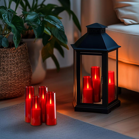 Homemory Red Acrylic Flameless LED Candles with Remote & Timer, Battery Powered, Fake Candles, Elegant Home Decor