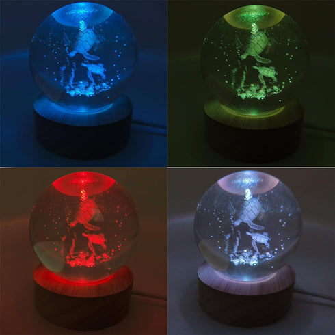 2.36 Inch 3D Sea Turtle Crystal Ball Night Light, Engraved Sea Turtle Crystal Ball lamp with Wooden Base, Turtle Decor