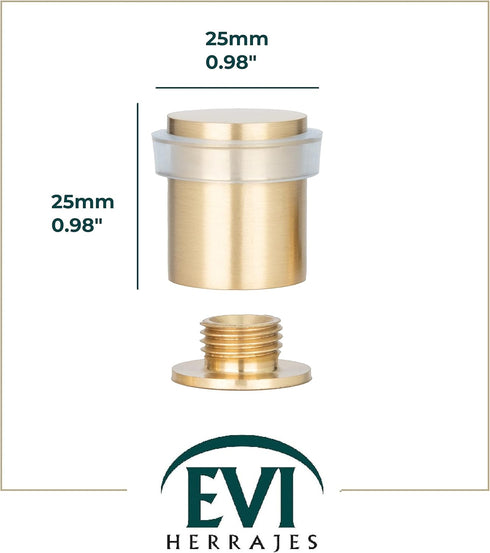 EVI Brass Door Stops | Door Stopper - Screw Fastening - Transparent Rubber Protector - 0.79 x 0.99 Inch