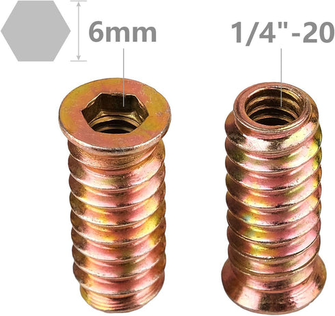 40Pcs Anwenk 1/4"-20 x 25mm Furniture Screw-in Nut, Threaded Wood Inserts with Hex Spanner