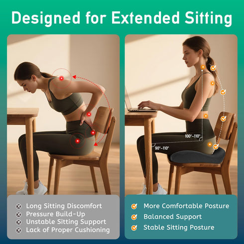Ergonomic Seat Cushion for Office Chair High-Density Memory Foam Support with U-Shaped Coccyx Cut-Out, Stable Comfort