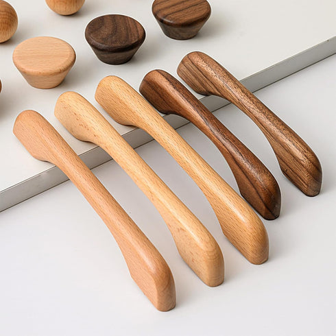 KOVNISE 2 128mm) PCS Cabinet Pulls Solid Wood Dark Walnut Pulls Beech Original Wood Color Simple Modern Style
