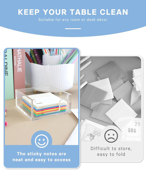 Clear Acrylic Sticky Note Holder, Notepad Storage Dispenser for 3 x 3 Inches Sticky Notes, Desk Organizer