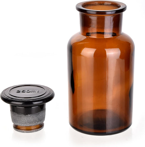 2 Packs 250ml Glass Reagent Bottle, Lab Wide Mouth Bottle with Glass Ground Stopper (Amber)