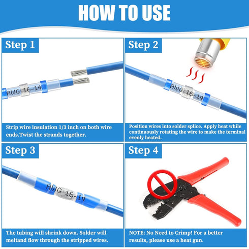 120PCS Solder Seal Wire Connectors, 26-8 AWG Marine Grade Self Soldering Heat Shrink Waterproof Electrical Terminals