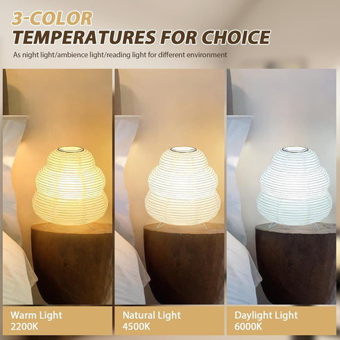 3 Bedside(Bulb Paper Lantern Lamp, Japanese Paper Table Lamp with Color, Cute Wabi-Sabi Rice Paper Lamp for Desk