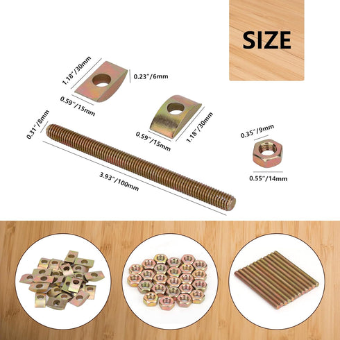 Countertop Connector, Furniture Fastening Connectors, Table Top Fasteners, Joint Connector Kit, 5/16" x 3-1/2" (12PCS)