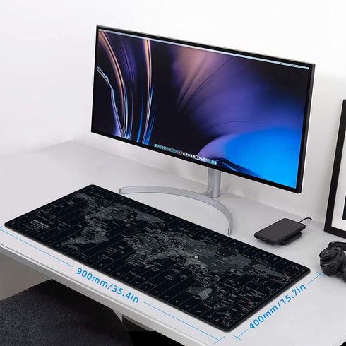 Extended Speed Gaming Mouse Pad, Large Size 35.4 X 15.7X 0.12 inches Desk Mat with Personalized World Map Design