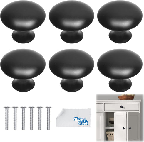 Kare & Kind 6X Round Cabinet Knobs, Matte Black Pulls for Kitchen Drawers, Cupboards, DIY Home Improvement