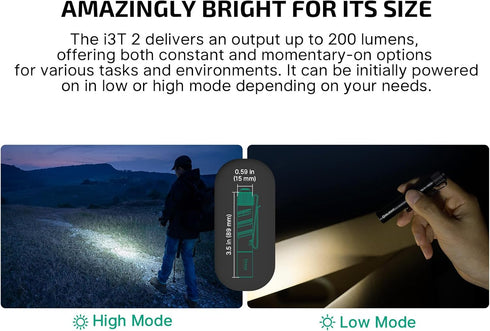I3T 2 200 OLIGHT EOS Pocket EDC Flashlight, Lumens Compact Bright Handheld Flash Lights, Dual-Output Tail Switch
