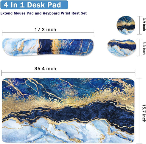 Ergonomic Large Mouse Pad and Keyboard Wrist Rest, 4-in-1 Gaming Desk Pad with Wrist Support - Light Blue