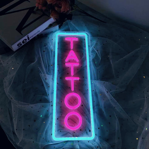 Dimmable Dimmer Friends,16x5.9in(Ice Tattoo Neon Sign,LED Reusable Neon Signs,Arylic Ice Blue Tattoo Shop Sign
