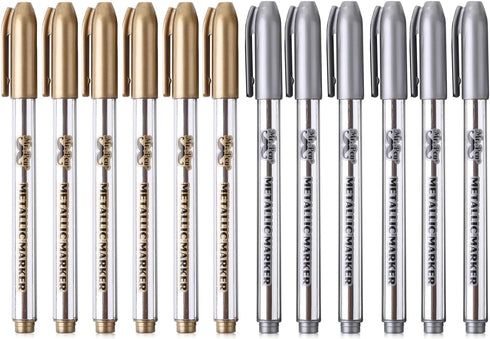 Mr. Pen Metallic Paint Markers, 12 Pack, Silver and Gold, Permanent Metallic Markers