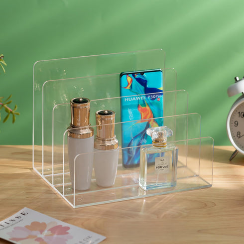 Sooyee Clear File Organizer for Desk, 4-Section Mail Holder for Home Office, Acrylic Organizer for Letter, Document
