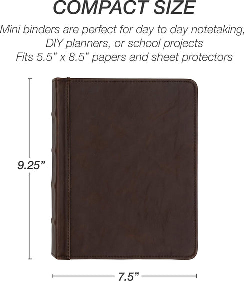 Samsill Vintage Hardback Jr. Book Style 3 Ring Binder, 1 Inch Round Ring, Holds 200 Sheets, Dark Brown