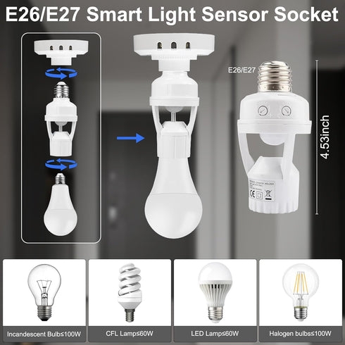 Generic E26/E27 Bulb Motion Sensor Light Socket, Auto On/Off Light Sockets Motion Sensor Adapter, Screw in into Smart