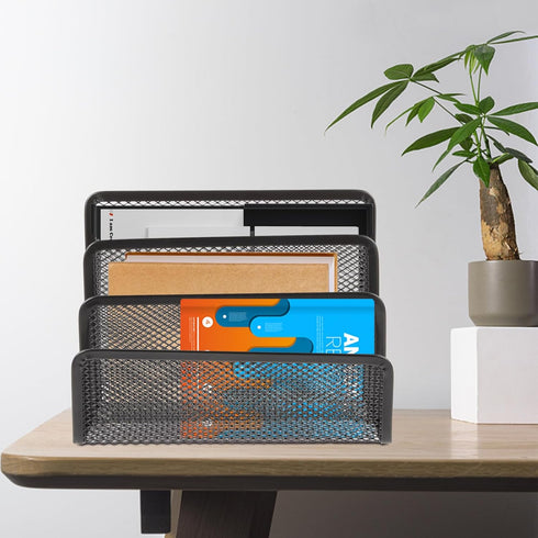 Operitacx Metal Letter Magazine Tray, Black Desk Holder with Folder Slots for Paper Document Organization
