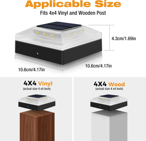 4x4 2 Pack, 3 Dawn/IP65 4x4 vighep Solar Post Cap Lights Outdoor Color Modes/Dusk to Waterproof, Fits Vinyl/PVC Wood