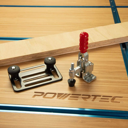POWERTEC Toggle Clamp Mounting Plate with Hex Bolts, Adjustable Slots for T Track Clamp, Woodworking Jigs