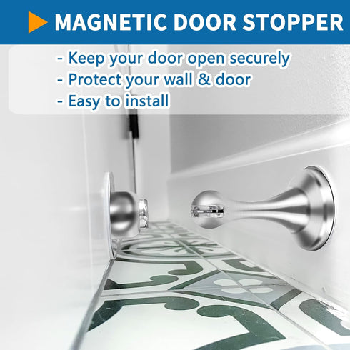Magnetic Door Stop, Stainless Steel Holder, Brushed Satin Nickel Doorstop with Double-Sided Adhesive Tape