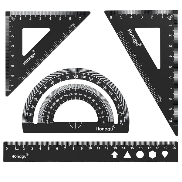 Honagu Triangular Ruler Set, 4 Pieces Aluminum Alloy Ruler, Metal Drafting Ruler for Students, Engineers, Office