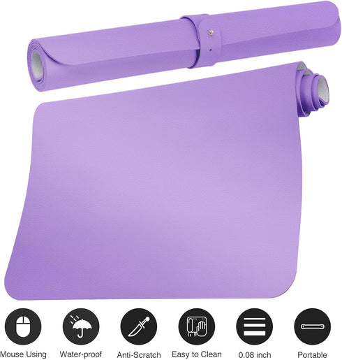Boutilon (S-Purple,24"x 14") Leather Desk Pad Protector,Non-Slip Mouse Pad,Laptop Desk Pad,Office Mouse Mat,Waterproof
