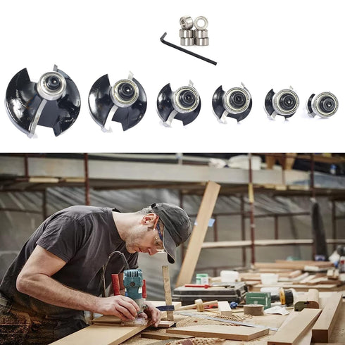 6PCS Set 6 3/8" 1/4 2-in-1 Trimming Roundover Router Bit with Extra Guide Bearings, Shank Carbide Edge Forming Bits