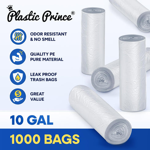 7-10 6 24x23 Pack 1000 PLASTIC PRINCE Gallon Trash Bags, Small Office Trash Bags, Micron Waste Basket Clear Garbage