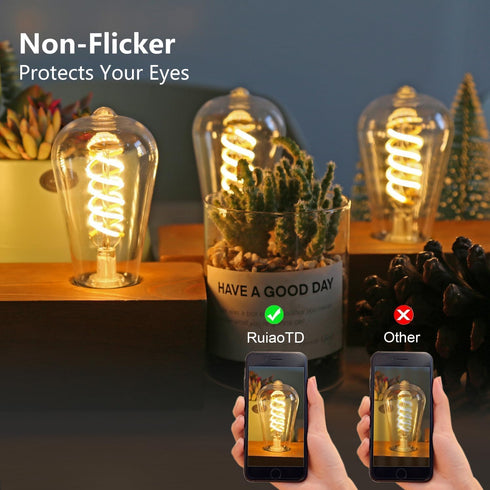 4Pack 6W ST58 Bulbs 60W 600Lumens, 2700K Bulb, Dimmable, E26 Bulbs, 80+ Vintage LED Edison Light Equivalent, Warm White