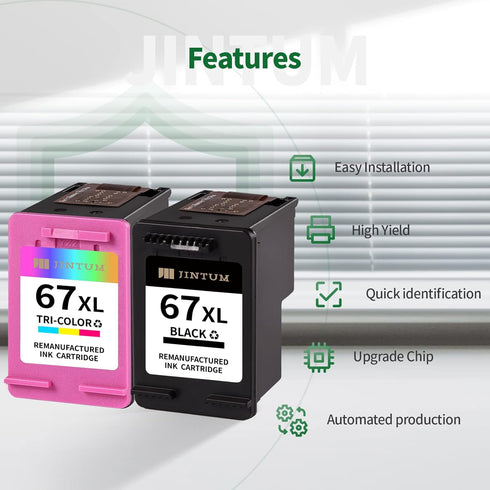 JINTUM Remanufactured Ink Cartridges for HP 67 67XL, Replacement for 2755e 2700 2752e 4155e Printers (1 Black, 1