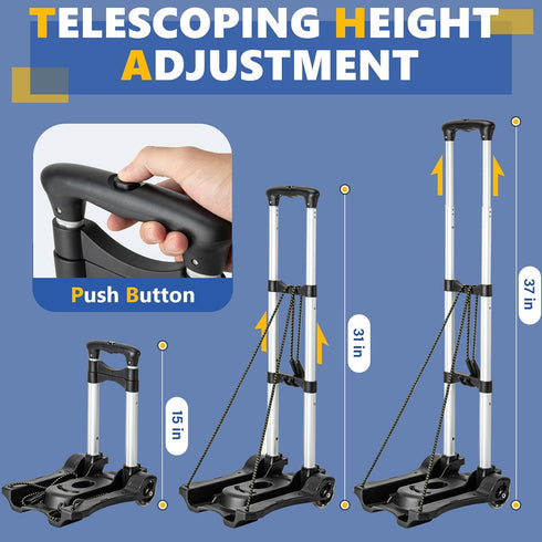 Gorpuire 2 Small Folding Hand Truck Dolly with Wheels, Foldable Luggage Cart, Lightweight Aluminum Collapsible Trolly