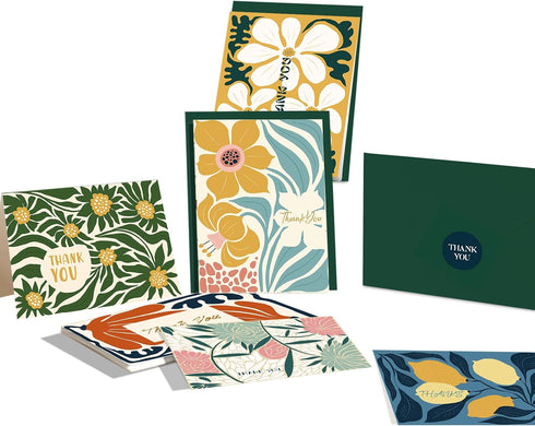 4x6 Inch 6 (24pcs +24pcs qiqee Color Contrast Flower Thank You Cards Greeting Gift Cards for Handwritten Messages
