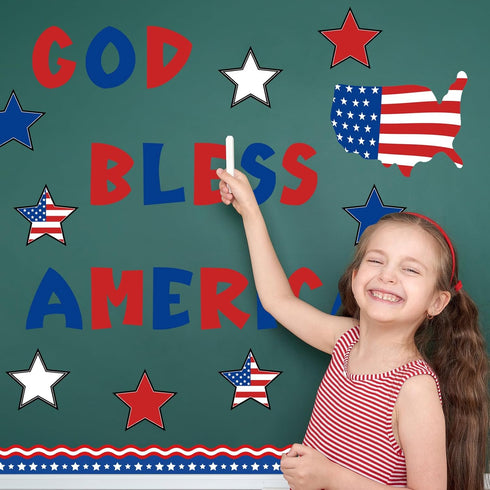 Whaline 60Pcs 4th of July Bulletin Board Decorations, God Bless America Patriotic Cut-Outs for School Decor