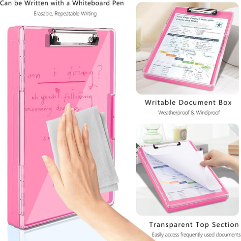 Clipboard with Storage, Heavy Duty Clip Boards 8.5x11 with 2 Storage Cases, Side Opening Clipboards for Office Supplies