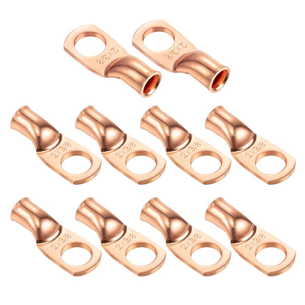 Ampper Heavy Duty Copper Wire Lugs, UL Eyelets Ring Crimp Connectors for Battery Cable Ends (2 Awg, 3/8" Ring, 10 Pcs)
