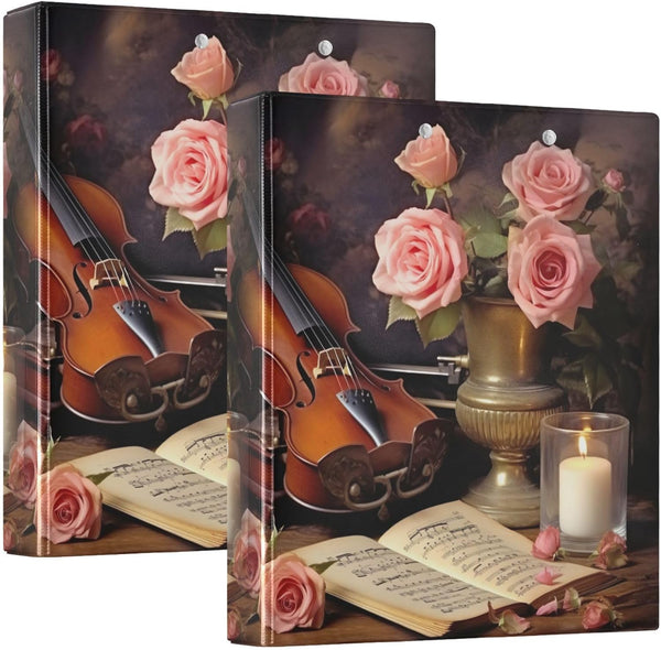 Vintage Music Roses 3 Ring Binders, 1.5 Inch Round Rings, Holds 200 Sheets, Anti-Slip Metal Clip