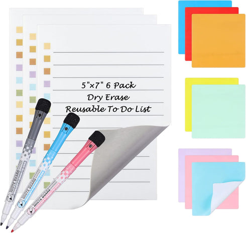 Yoption 3pcs Dry Erase to Do List: 5''x7'', 8pcs Dry Erase Sticky Notes 4''x4'', Set of 14 for Reusable Planning
