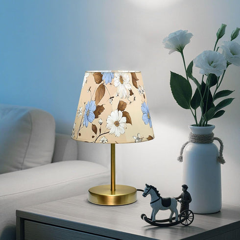 Dimmable ALAZA Table Lamp for Bedroom Nightstand White Daisy Blue Flowers Bedside Lamp with USB Port Fabric Shade Desk