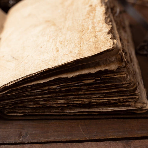 Vintage Leather Journal - Antique Handmade Deckle Edge Leather Bound Sketchbook, 9"x6"