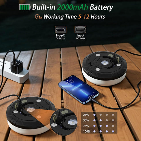 MDCMLKS 4 1 8 32.8FT Camping String Lights, in Portable Camping Light Rechargeable, Lighting Modes, USB Charging, Quick