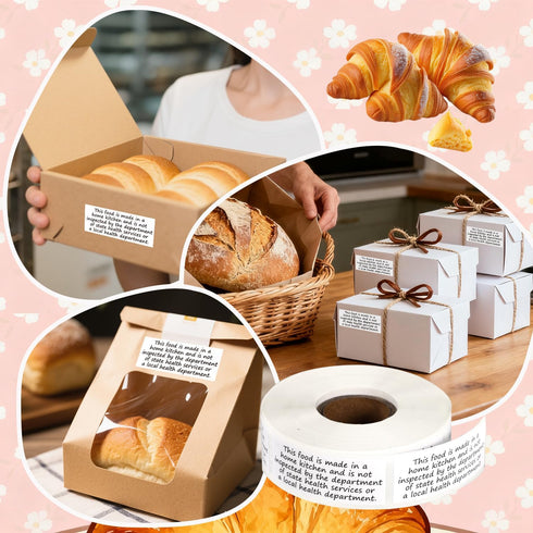 Goktvai 500pcs 2x1in Packaging Cottage Food Law Labels Stickers, Square Thermal Printed Adhesive Baked Bread Jam Jar