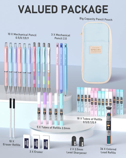 Nicpro 45PCS Aesthetic School Supplies, Big Capacity Pen Case with Pastel Mechanical Pencils and Erasers