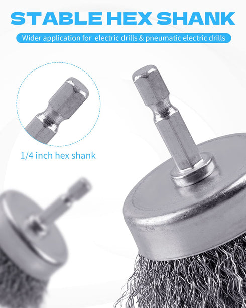 24 Set 1/4-Inch Rocaris PCS Wire Wheel Brush for Drill , Carbon Steel Drill Wire Brush with Hex Shank for Rust Removal