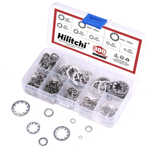 Hilitchi 300-Pcs 304 Stainless Steel Internal Tooth Star Lock Washers Assortment Set - 8 Sizes Included: M2 M3 M4 M5 M6