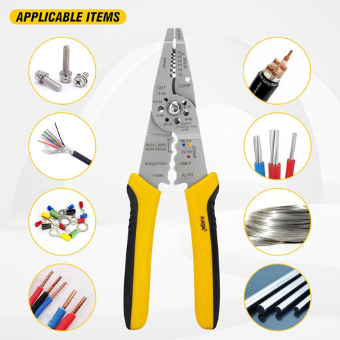 KATA 8 Inch Wire Cutter and Stripper, Cutting for 10-20 AWG Solid Wire, TPR Material Dual Color Handle, Yellow